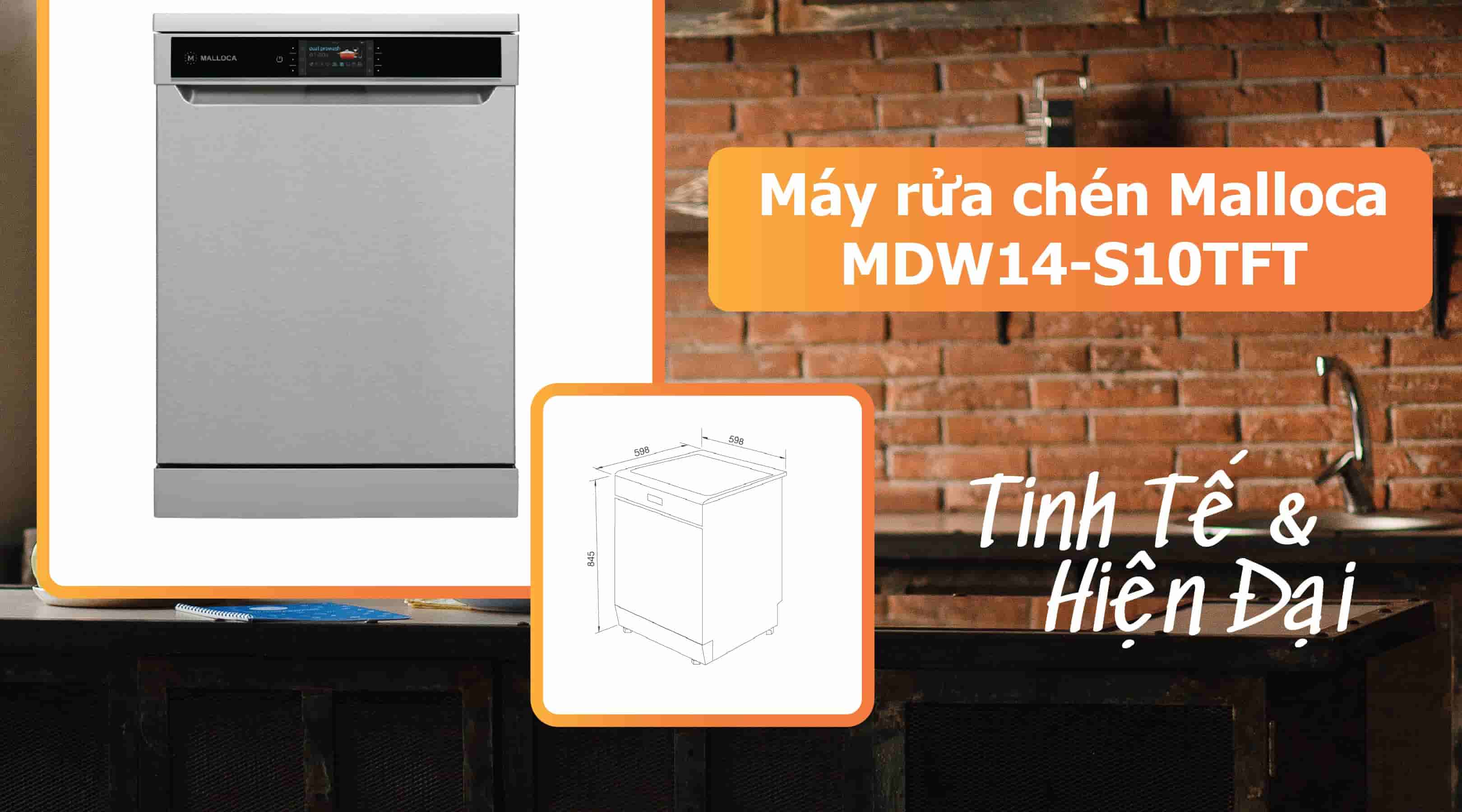 Máy rửa chén Malloca MDW14-S10TFT
